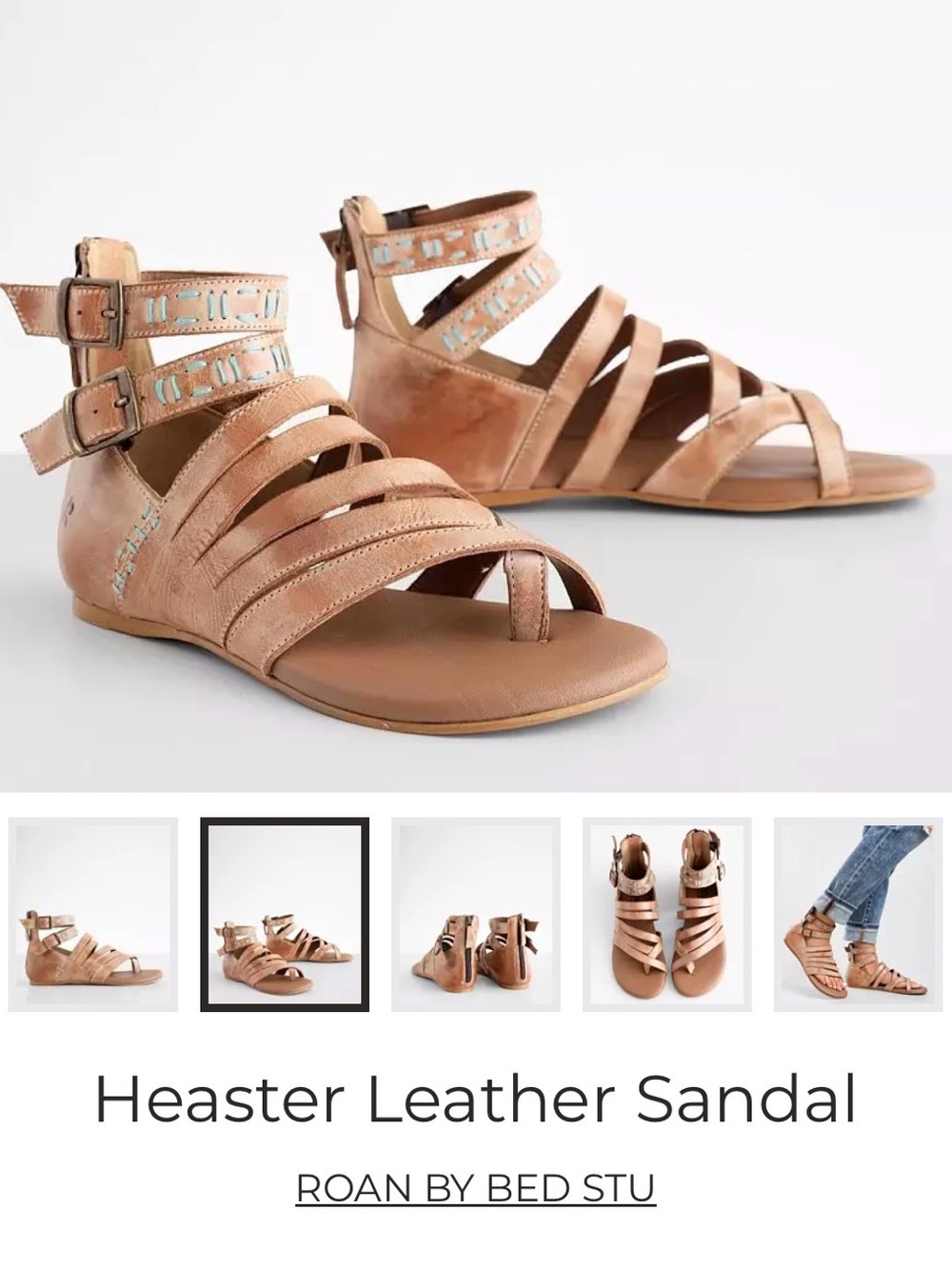 Roan by Bed Stu Heaster Leather Sandal in Tan w teal accents size 9.5 / 10